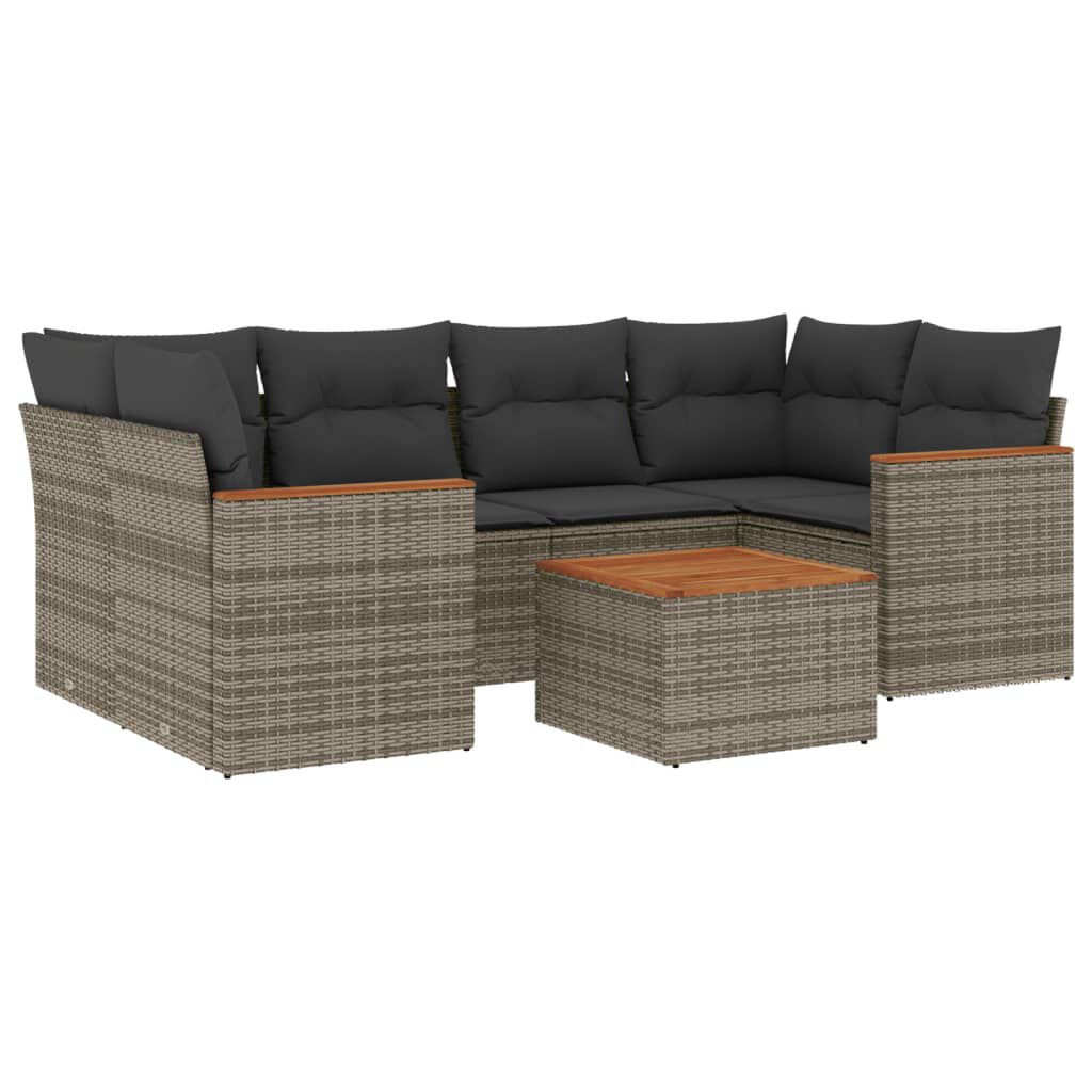 vidaXL 7 Piece Garden Sofa Set with Cushions Grey Poly Rattan