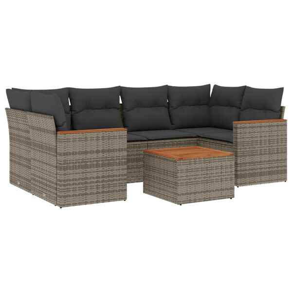 vidaXL 7 Piece Garden Sofa Set with Cushions Grey Poly Rattan