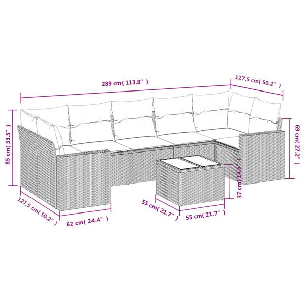 vidaXL 8 Piece Garden Sofa Set with Cushions Brown Poly Rattan
