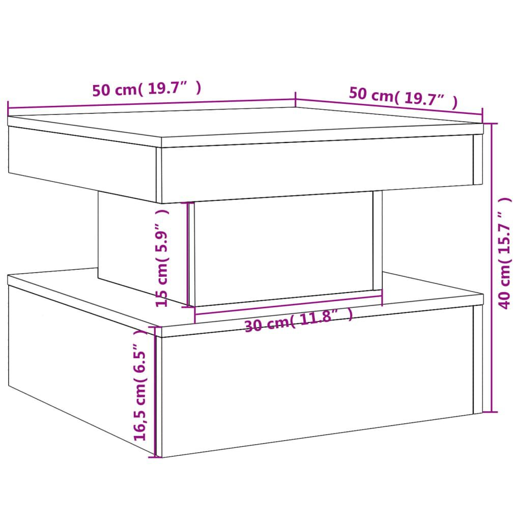 vidaXL Coffee Table with LED Lights Smoked Oak 50x50x40 cm