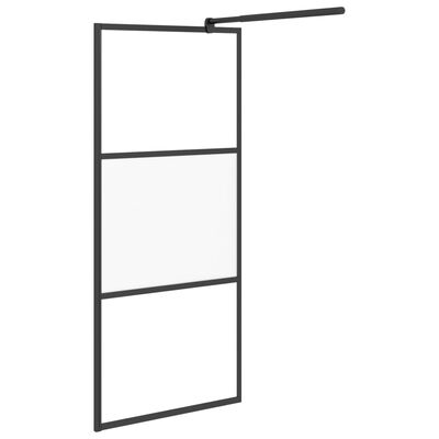 vidaXL Walk-in Shower Wall with Shelf Black 90x195 cm ESG Glass&Aluminium