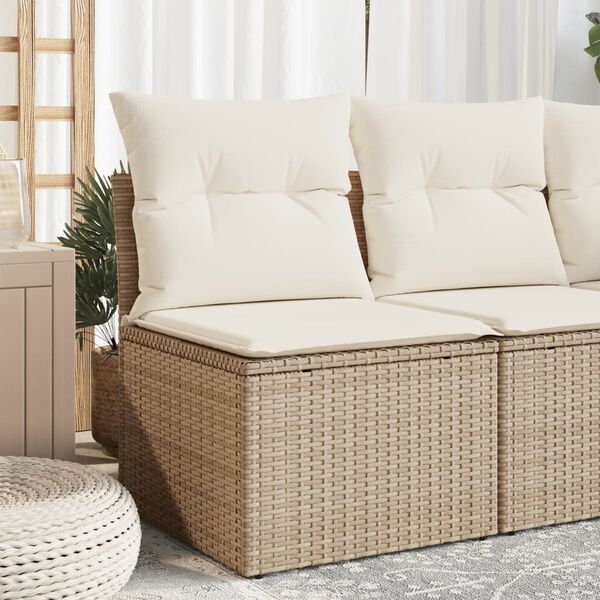 vidaXL Garden Sofa Armless with Cushions Beige Poly Rattan