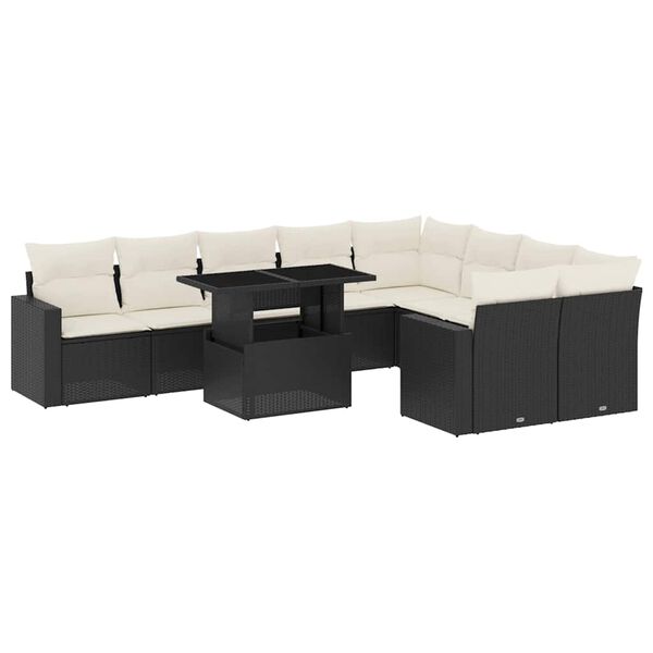 vidaXL 10 Piece Garden Sofa Set with Cushions Black Poly Rattan