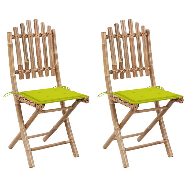 vidaXL Folding Garden Chairs 2 pcs with Cushions Bamboo