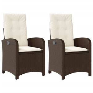 vidaXL Reclining Garden Chairs 2 pcs with Cushions Brown Poly Rattan