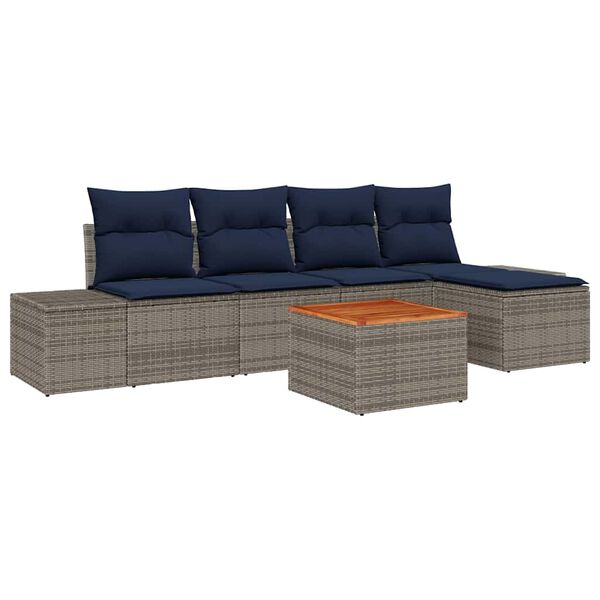vidaXL Garden Sofa Set with Cushion 6 pcs Grey Poly Rattan