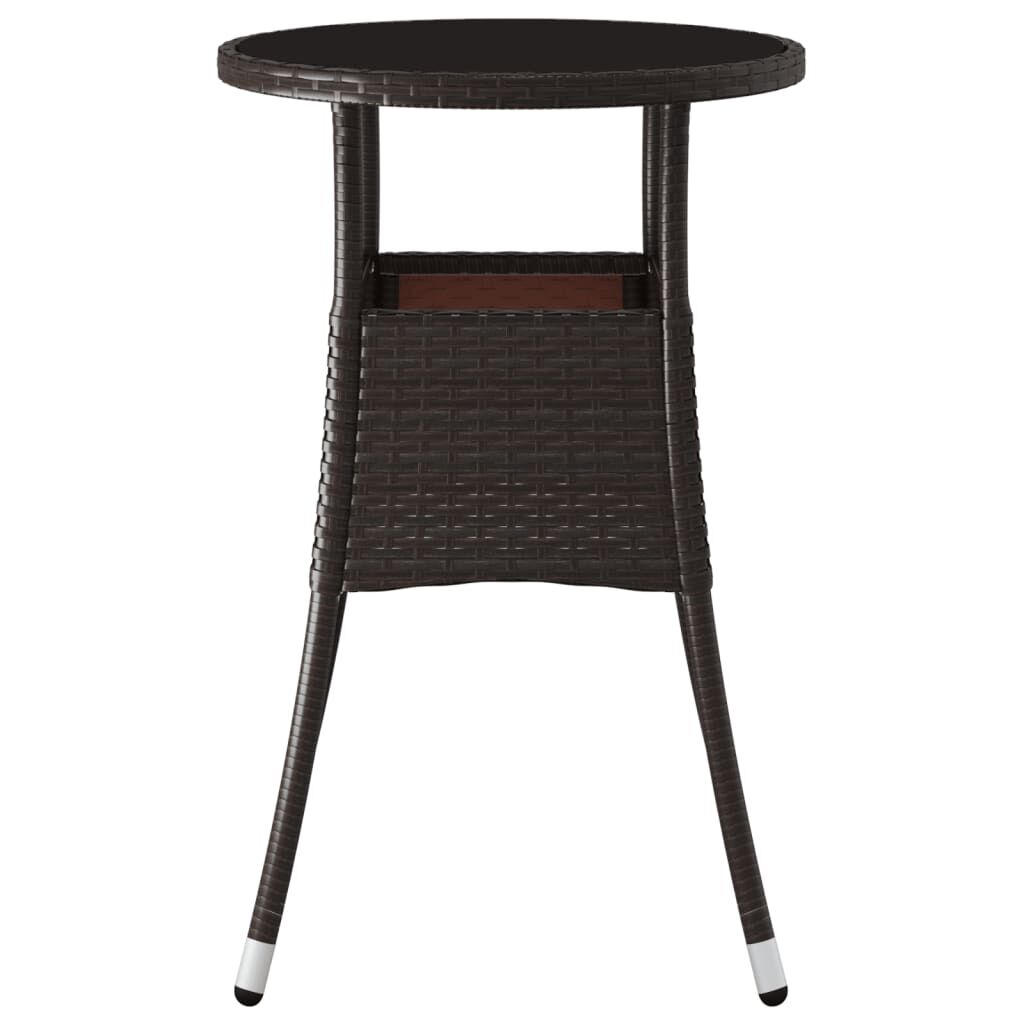 vidaXL Garden Table Ø60x75 cm Tempered Glass and Poly Rattan Brown