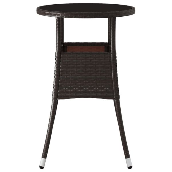 vidaXL Garden Table &Oslash;60x75 cm Tempered Glass and Poly Rattan Brown