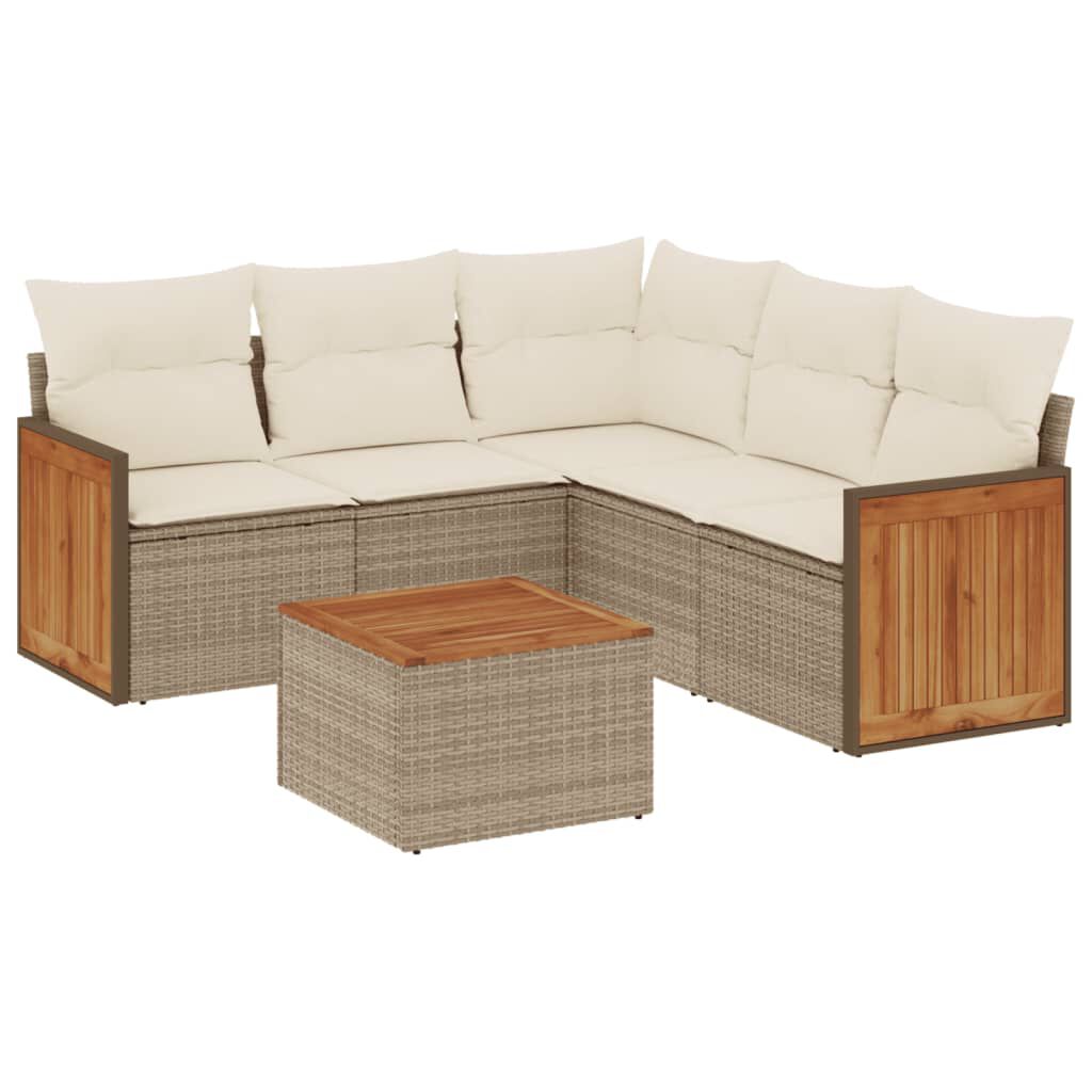 vidaXL 6 Piece Garden Sofa Set with Cushions Beige Poly Rattan