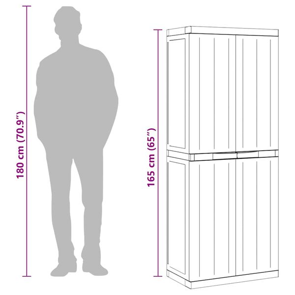 vidaXL Outdoor Storage Cabinet Grey and Black 65x37x165 cm PP