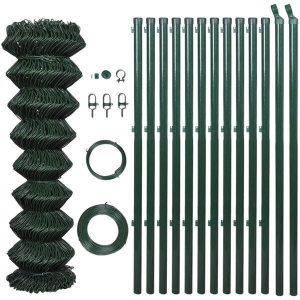 vidaXL Chain Link Fence with Posts Steel 1,25x15 m Green