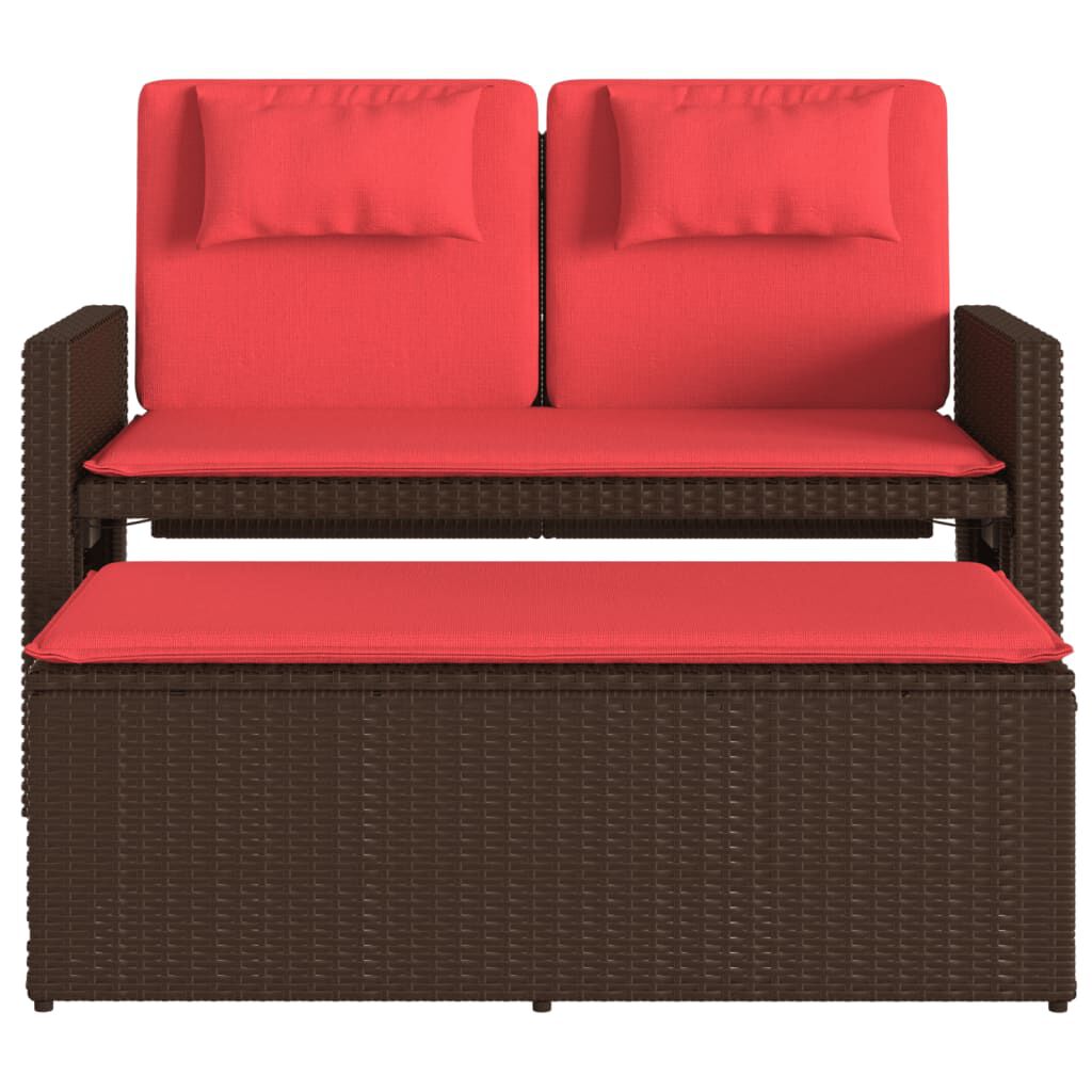 vidaXL Reclining Garden Bench with Cushions Brown Poly Rattan
