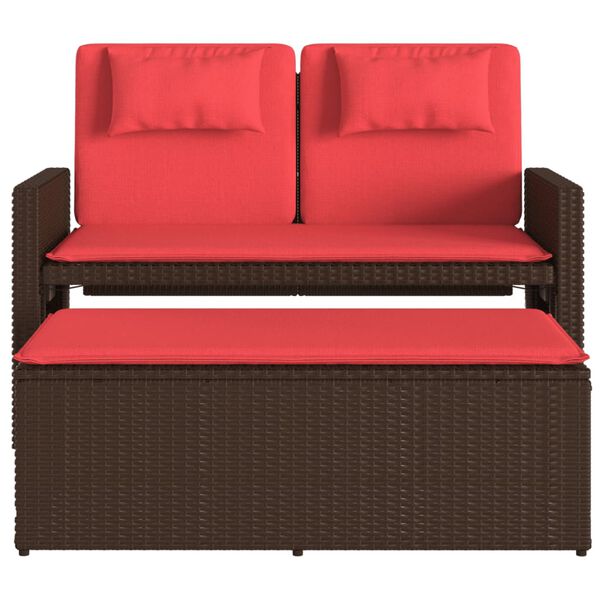 vidaXL Reclining Garden Bench with Cushions Brown Poly Rattan