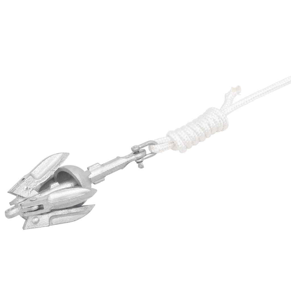 vidaXL Folding Anchor with Rope Silver 0.7 kg Hot Dip Galvanized Cast Iron