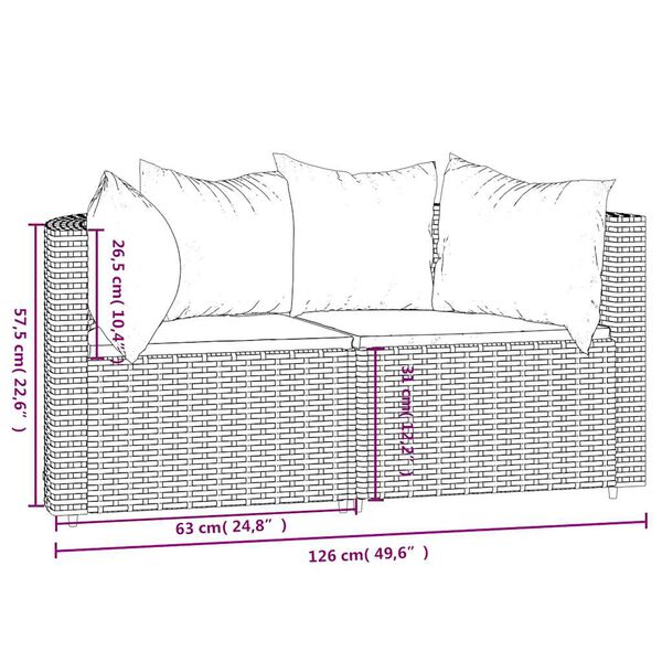 vidaXL Garden Corner Sofas with Cushions 2 pcs Black Poly Rattan
