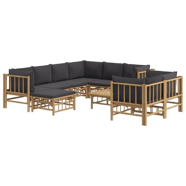 vidaXL 10 Piece Garden Lounge Set with Dark Grey Cushions Bamboo