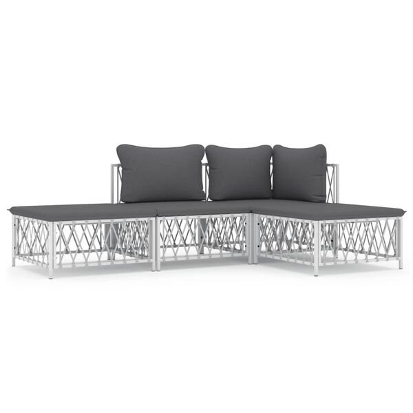 vidaXL 4 Piece Garden Lounge Set with Cushions White Steel