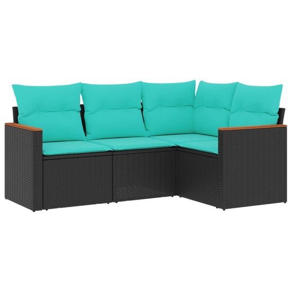 vidaXL 4 Piece Garden Sofa Set with Cushions Black Poly Rattan