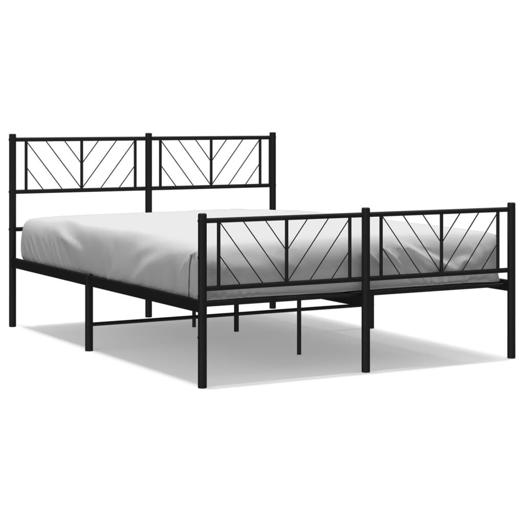 vidaXL Metal Bed Frame without Mattress with Footboard Black 135x190cm