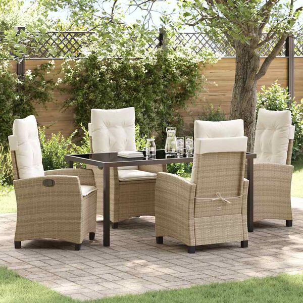 vidaXL Garden Dining Set with Cushion 5 pcs Beige Poly Rattan