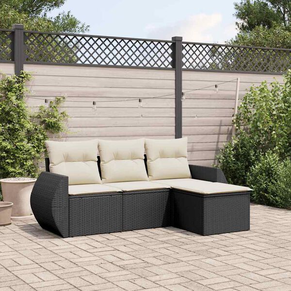 vidaXL 4 Piece Garden Sofa Set with Cushions Black Poly Rattan