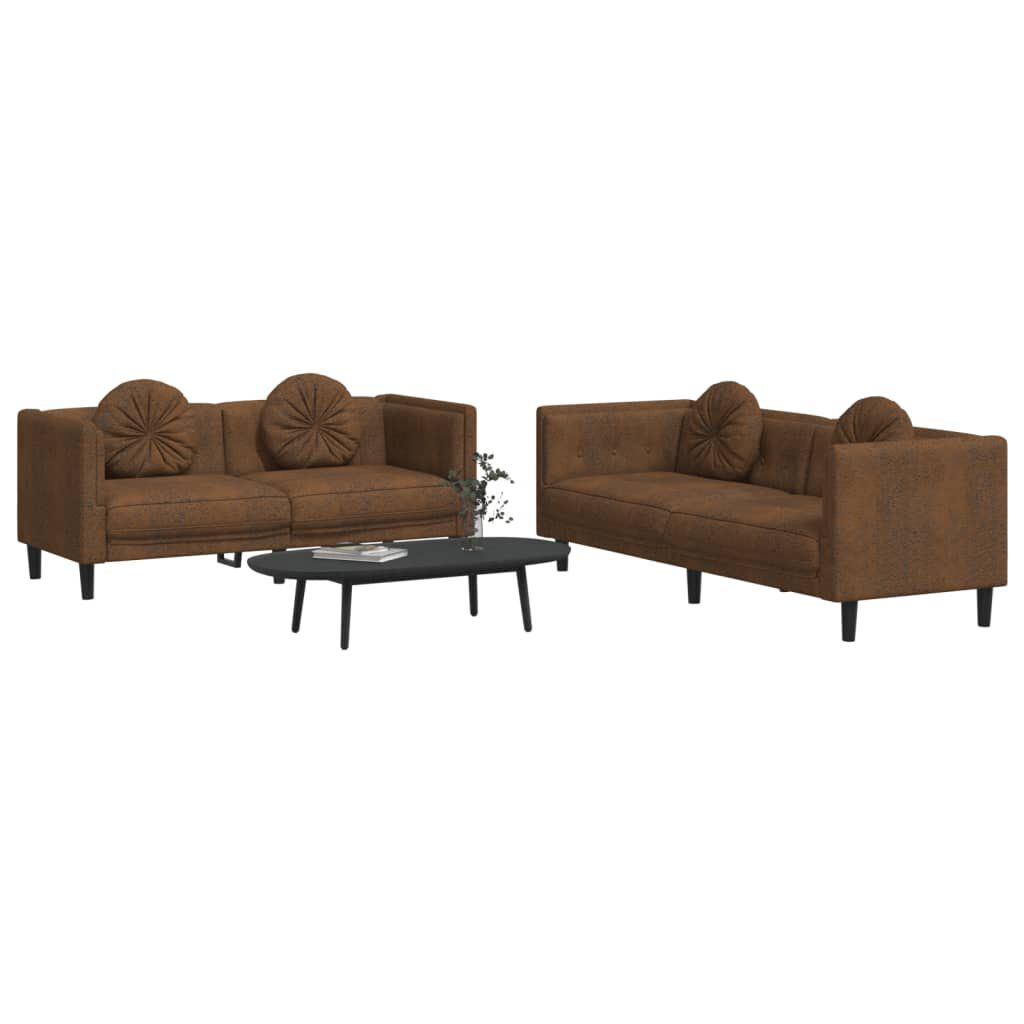 vidaXL 2 Piece Sofa Set with Pillows Brown Velvet