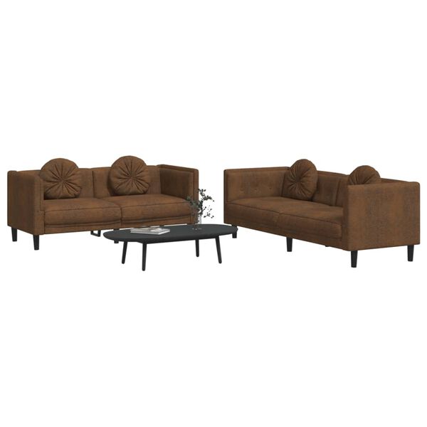 vidaXL 2 Piece Sofa Set with Pillows Brown Velvet