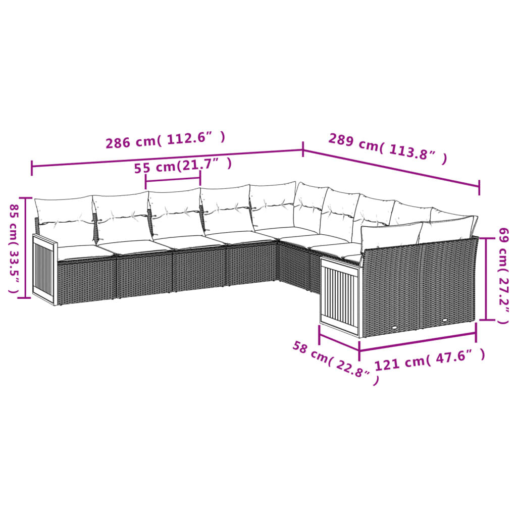 vidaXL 10 Piece Garden Sofa Set with Cushions Black Poly Rattan