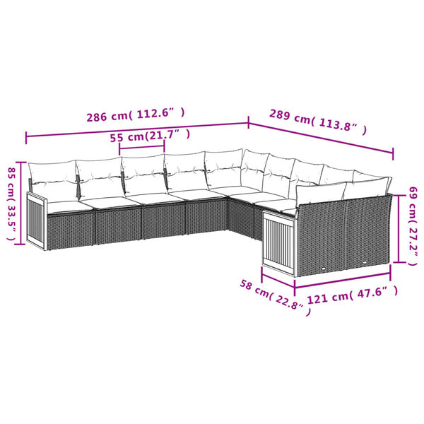 vidaXL 10 Piece Garden Sofa Set with Cushions Black Poly Rattan