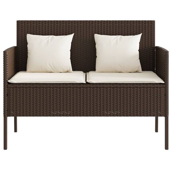 vidaXL Garden Bench with Cushions Brown Poly Rattan