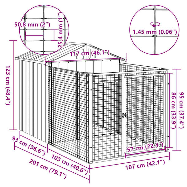 vidaXL Dog House with Run Anthracite 117x201x123 cm Galvanised Steel