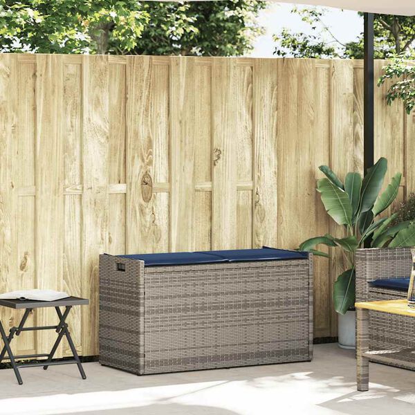 vidaXL Outdoor Storage Bench with Cushion Grey 100 cm Poly Rattan