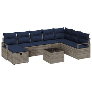 vidaXL Sofa Set with Cushion with Storage Grey Poly Rattan