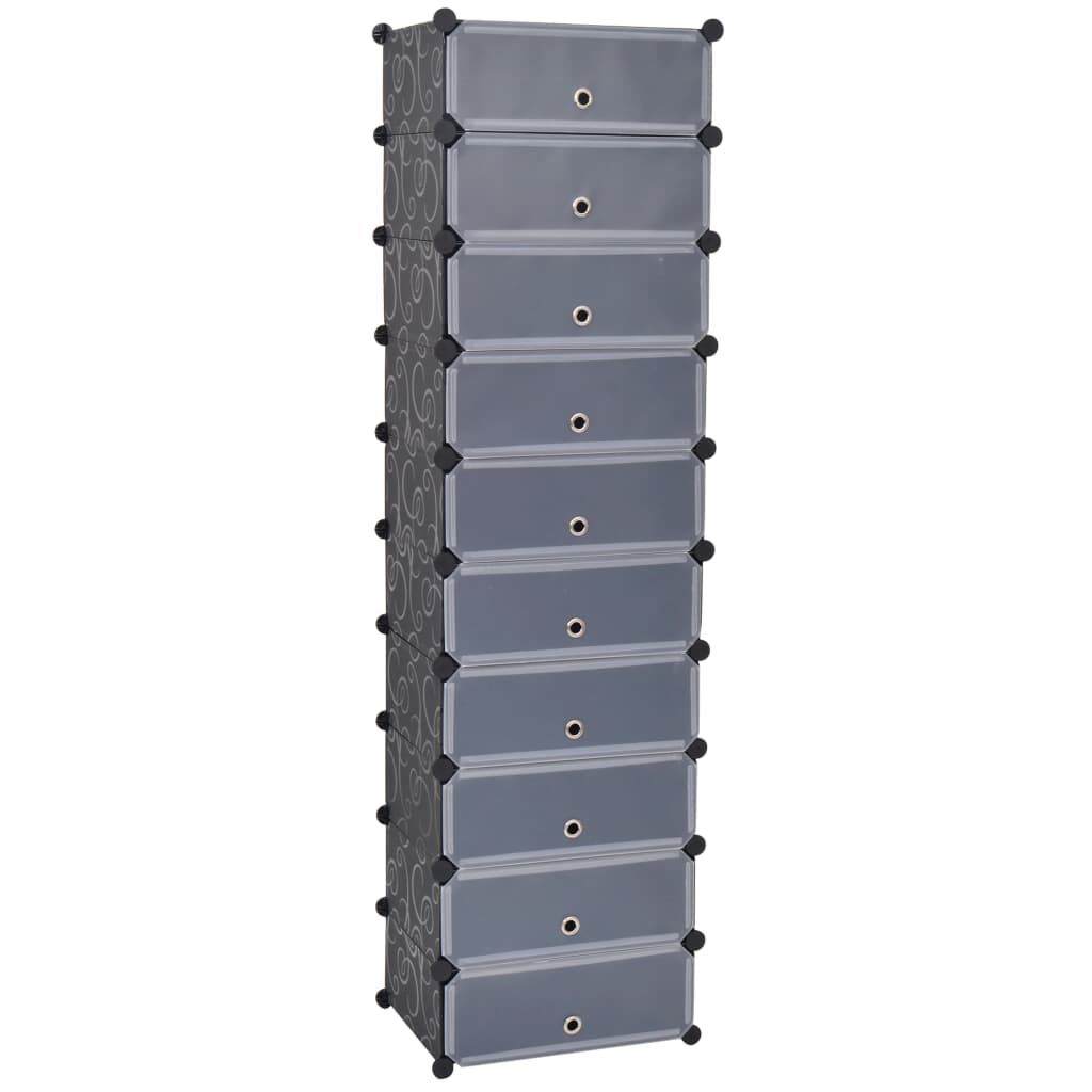 vidaXL Interlocking Shoe Organiser with 10 Compartments Black