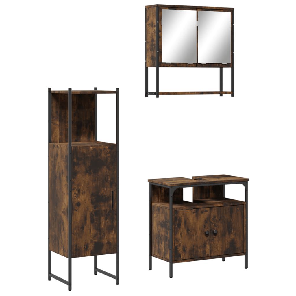 vidaXL 3 Piece Bathroom Furniture Set Smoked Oak Engineered Wood