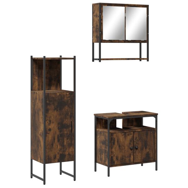 vidaXL 3 Piece Bathroom Furniture Set Smoked Oak Engineered Wood