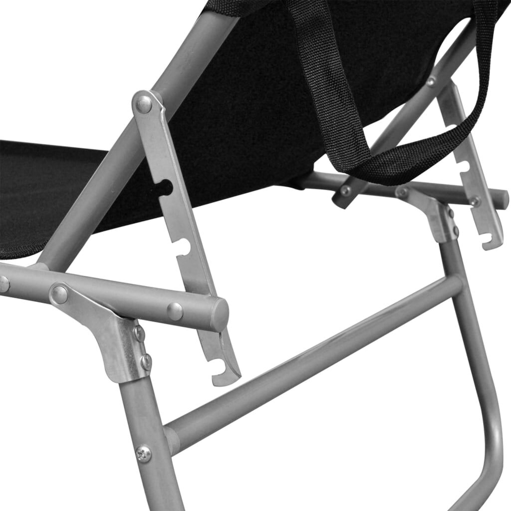vidaXL Folding Sun Lounger with Canopy Black Aluminium