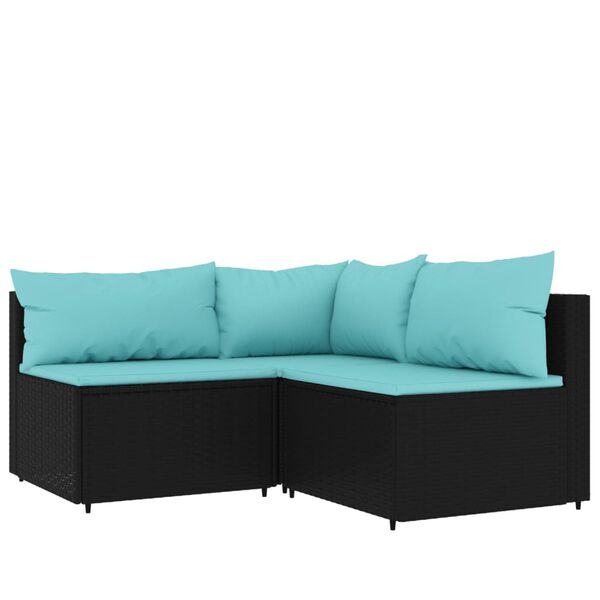 vidaXL 4 Piece Garden Lounge Set with Cushions Black Poly Rattan