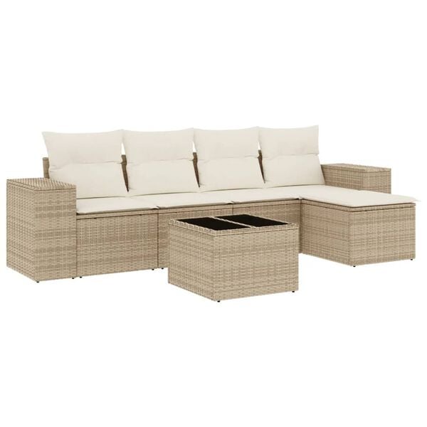 vidaXL 6 Piece Garden Sofa Set with Cushions Beige Poly Rattan