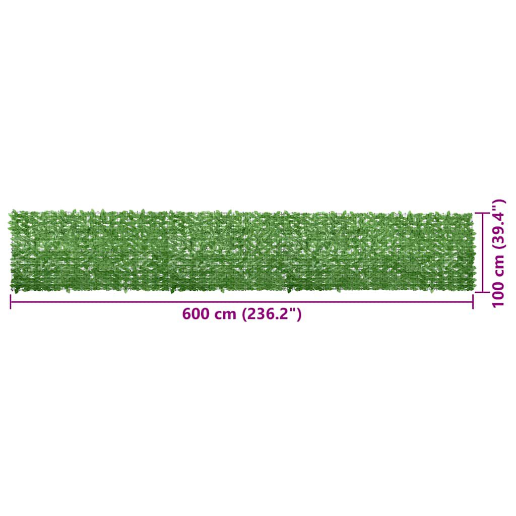 vidaXL Balcony Screen with Green Leaves 600x100 cm