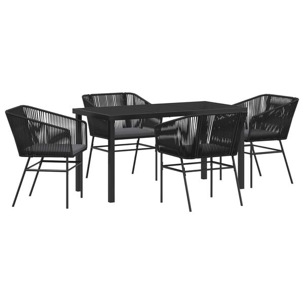 vidaXL Garden Dining Set with Cushion 5 pcs Black Powder-Coated Steel