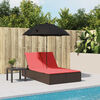 vidaXL Double Sun Lounger with Cushions&Parasol Brown Poly Rattan