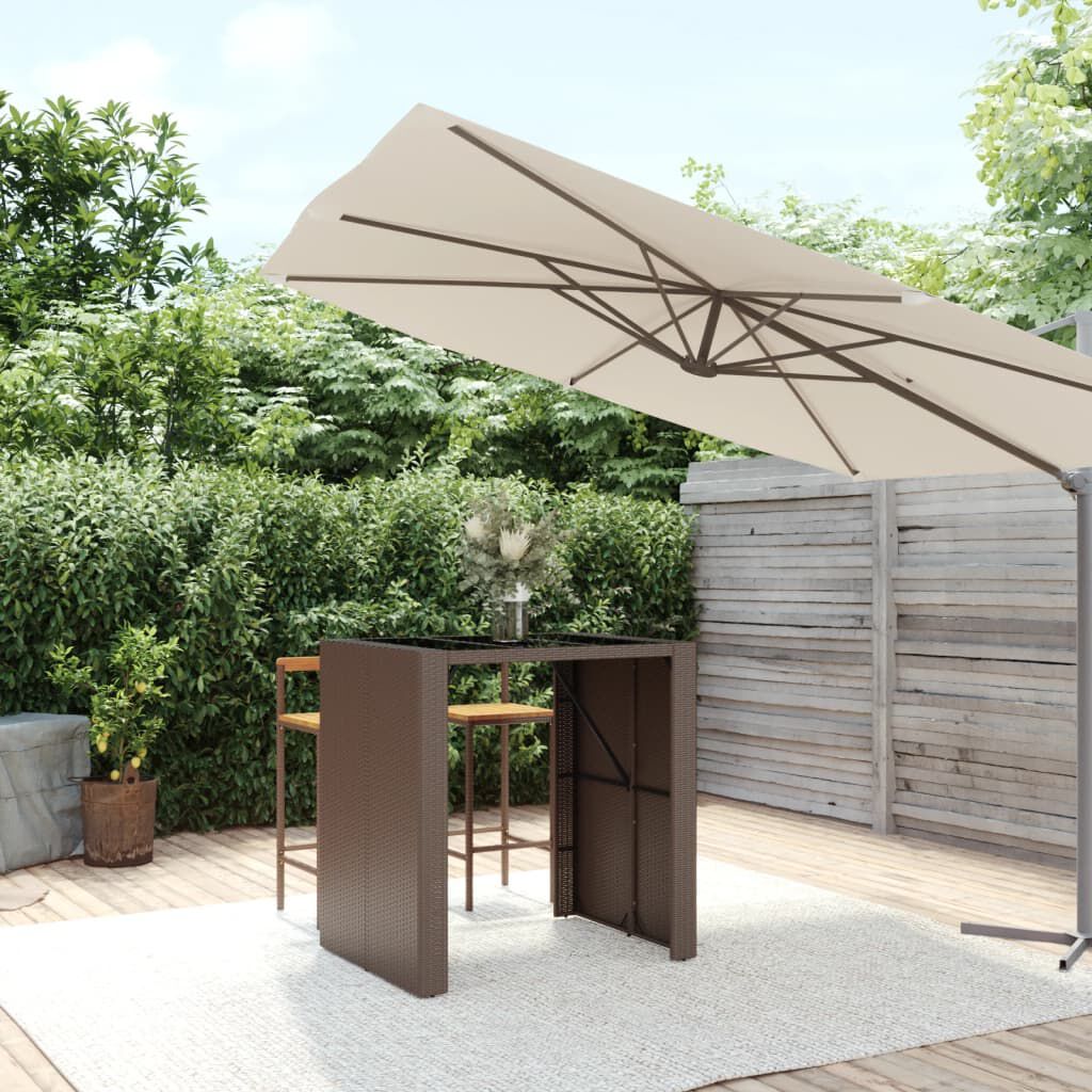 vidaXL Bar Table with Glass Top Brown 105x80x110 cm Poly Rattan