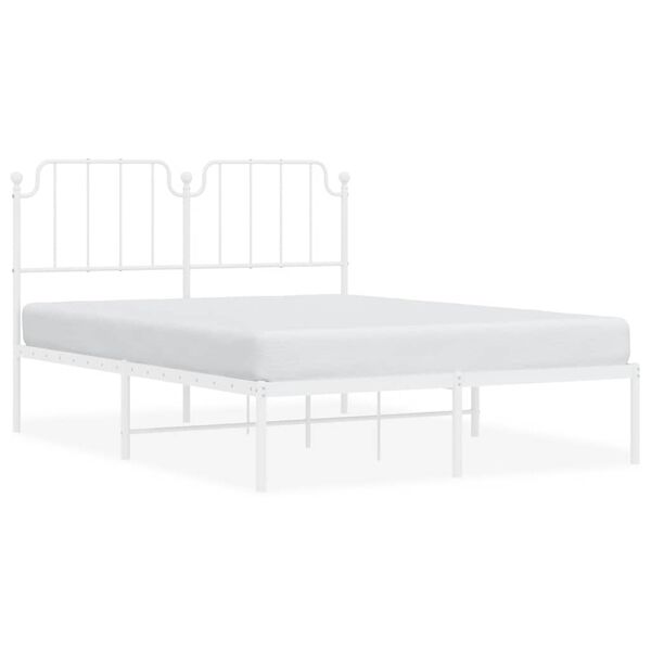 vidaXL Metal Bed Frame without Mattress with Headboard White 150x200cm
