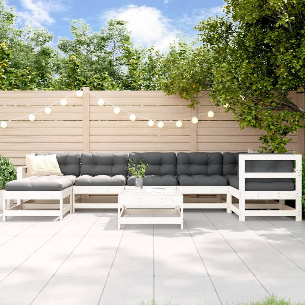 vidaXL 8 Piece Garden Lounge Set with Cushions White Solid Wood