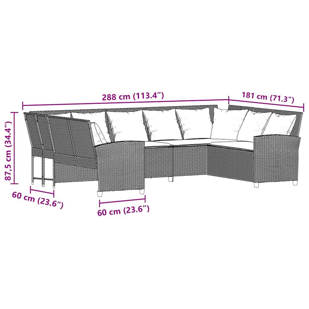 vidaXL Garden Sofa with Cushions Black Poly Rattan