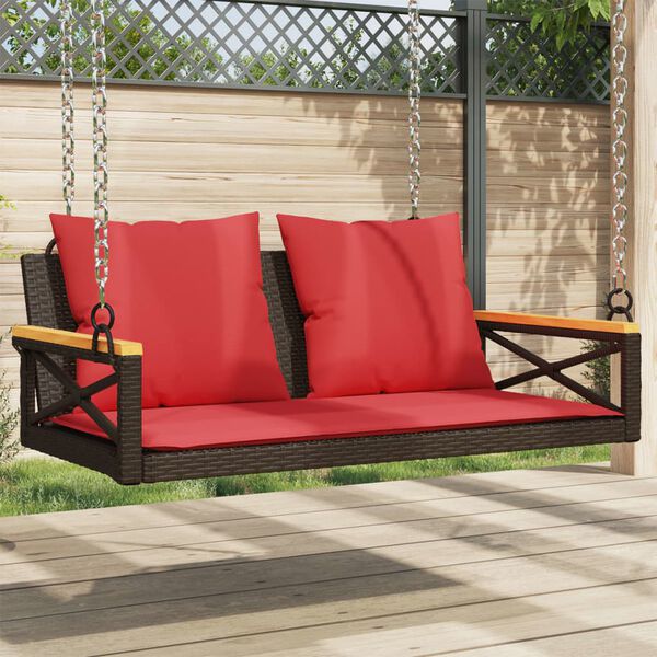 vidaXL Swing Bench with Cushions Brown 109x62x40 cm Poly Rattan
