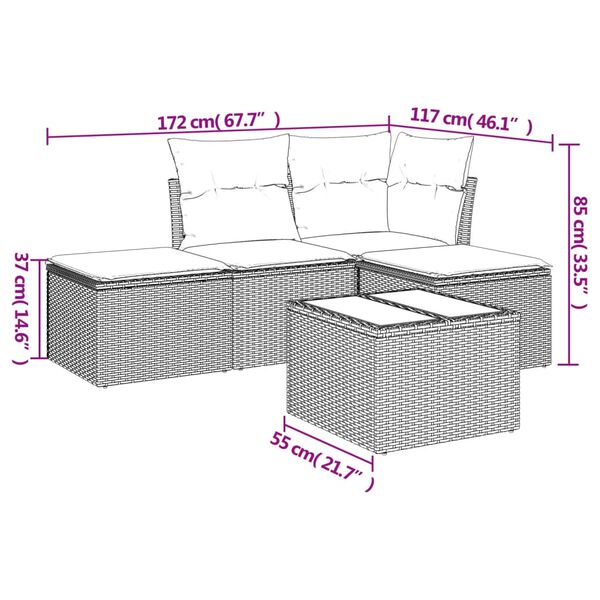 vidaXL 5 Piece Garden Sofa Set with Cushions Beige Poly Rattan
