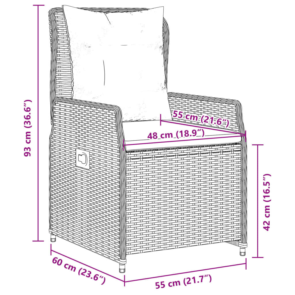 vidaXL Reclining Garden Chairs 2 pcs Grey Poly Rattan