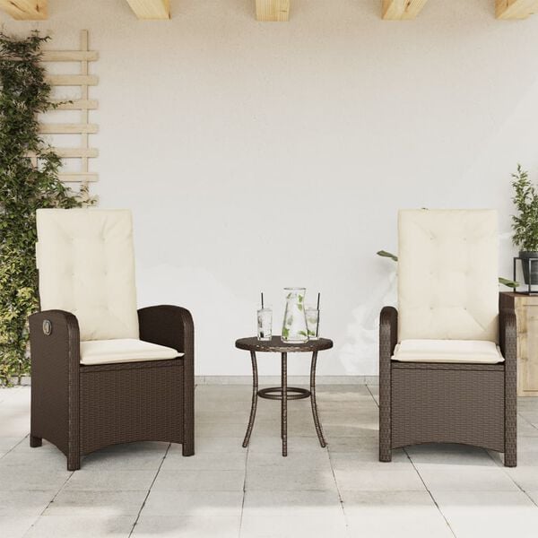 vidaXL Reclining Garden Chairs 2 pcs with Cushions Brown Poly Rattan